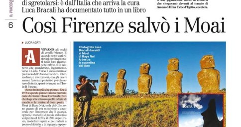 La Nazione - libro Rapa Nui di Luca Bracali - Restauro dei Moai - Lorenzo de Medici Press