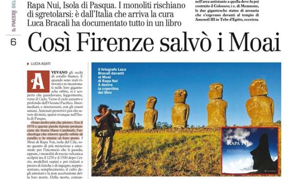 La Nazione - libro Rapa Nui di Luca Bracali - Restauro dei Moai - Lorenzo de Medici Press
